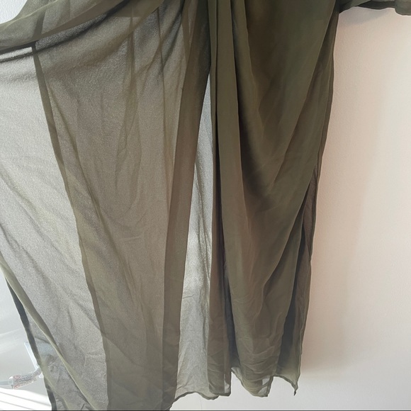 Flying Tomato Womens Blouse Sz Small Green Cold Shoulder Sheer Maxi - Picture 9 of 10